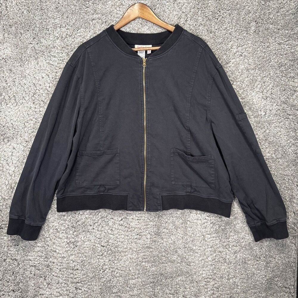 Fresh Produce Women’s Bomber Jacket Size 1X Black Neutral Pockets Zip Up